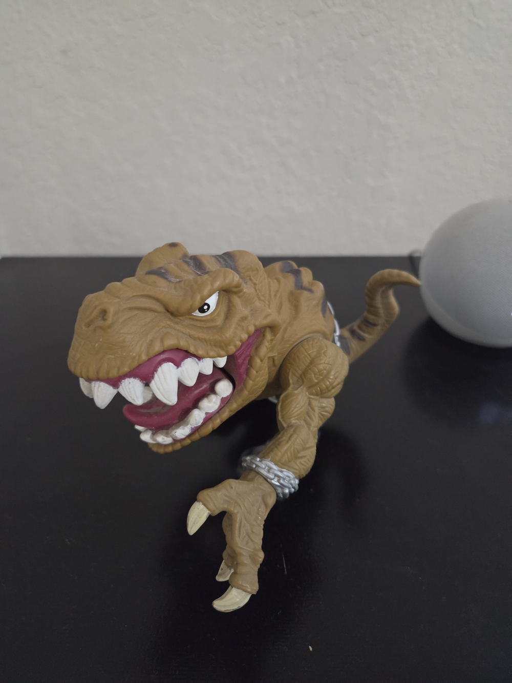 Mattel Brown and White Dino Action Figure with Pink Mouth